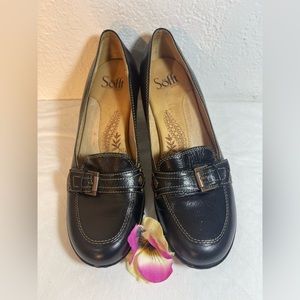 Sofft Women's Size 7N Loafer Pebble Leather Pump Heel Buckle Shoes 1011501 Black